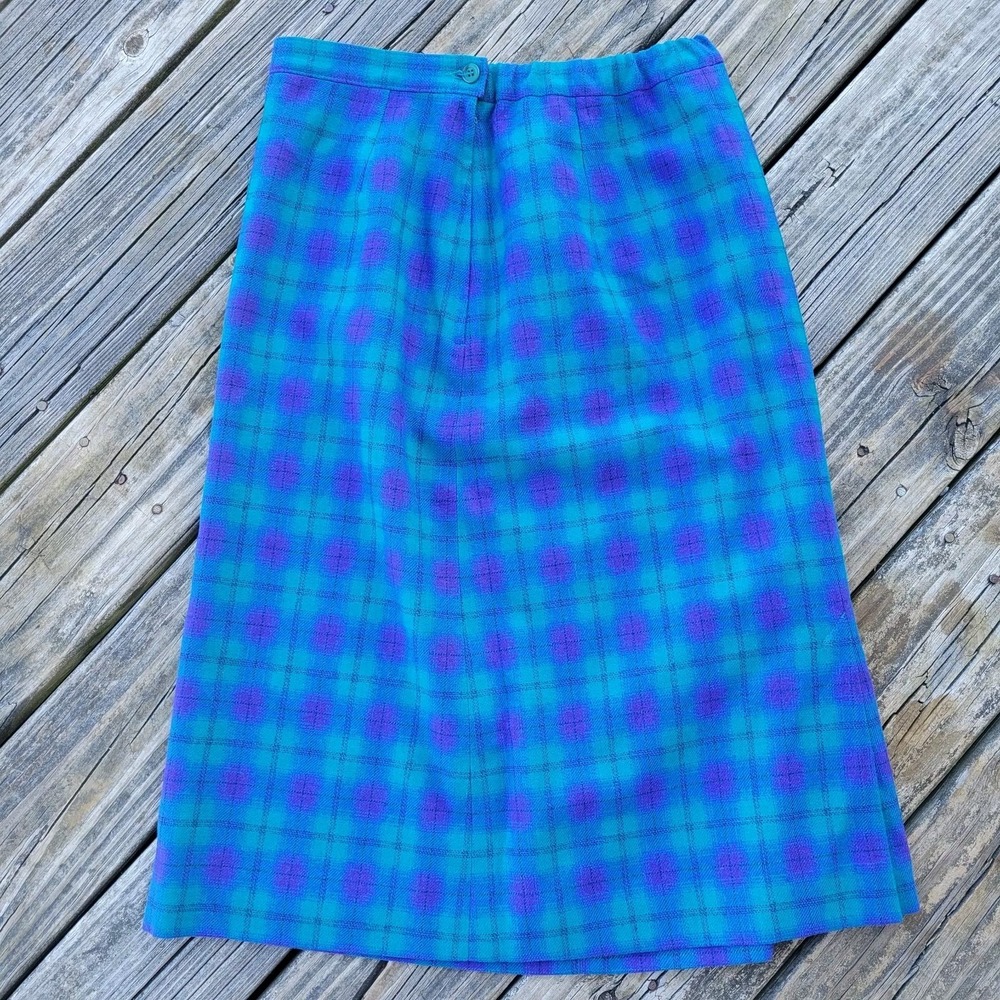 Vintage Pendleton Wool Skirt Womens 14 Long Purple Bluish Green Plaid  Preppy - Picture 2 of 14